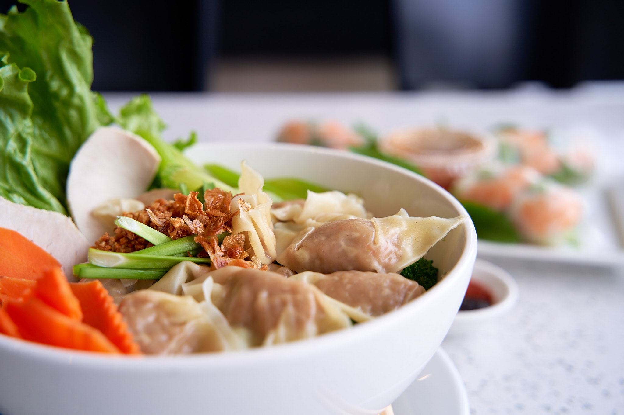 Delicious Vietnamese wonton soup background