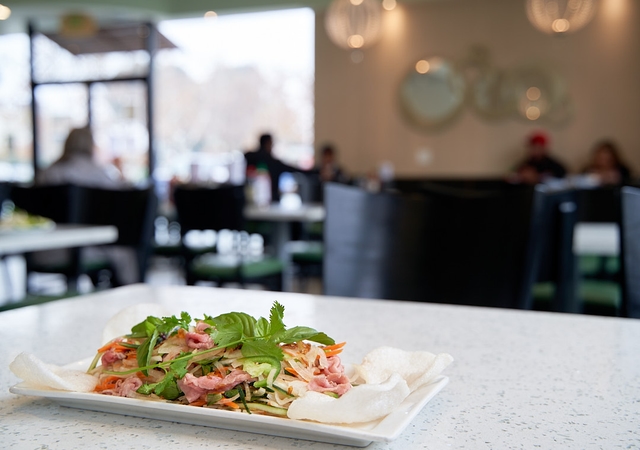 Fresh Vietnamese beef salad with herbs and vegetables